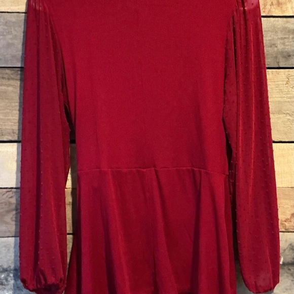 Maurice’s‎ M Red Wrap Blouse Sheer Swiss Dot Sleeves Romantic Holiday Coquette - Picture 5 of 11